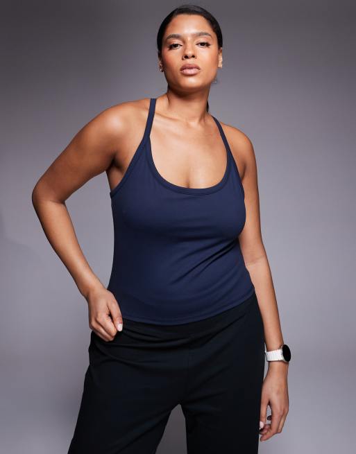 4505 Curve Icon soft touch yoga cami with inner bra and adjustable straps in midnight navy, 3 of 4