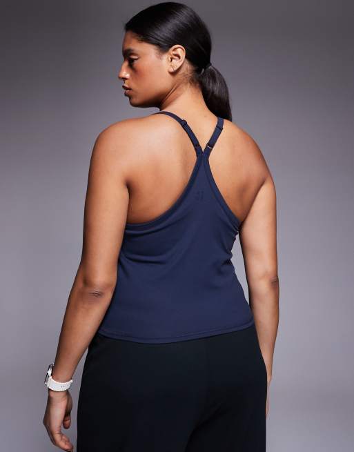 4505 Curve Icon soft touch yoga cami with inner bra and adjustable straps in midnight navy, 4 of 4
