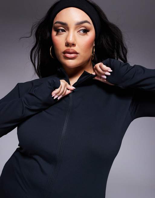 4505 Curve Icon soft touch zip up performance long sleeve top in black , 2 of 4