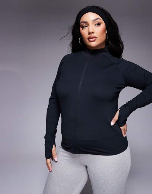 4505 Curve Icon soft touch zip up performance long sleeve top in black , 3 of 4