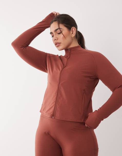 4505 Curve Icon soft touch zip up studio long sleeve top in amber - view 1