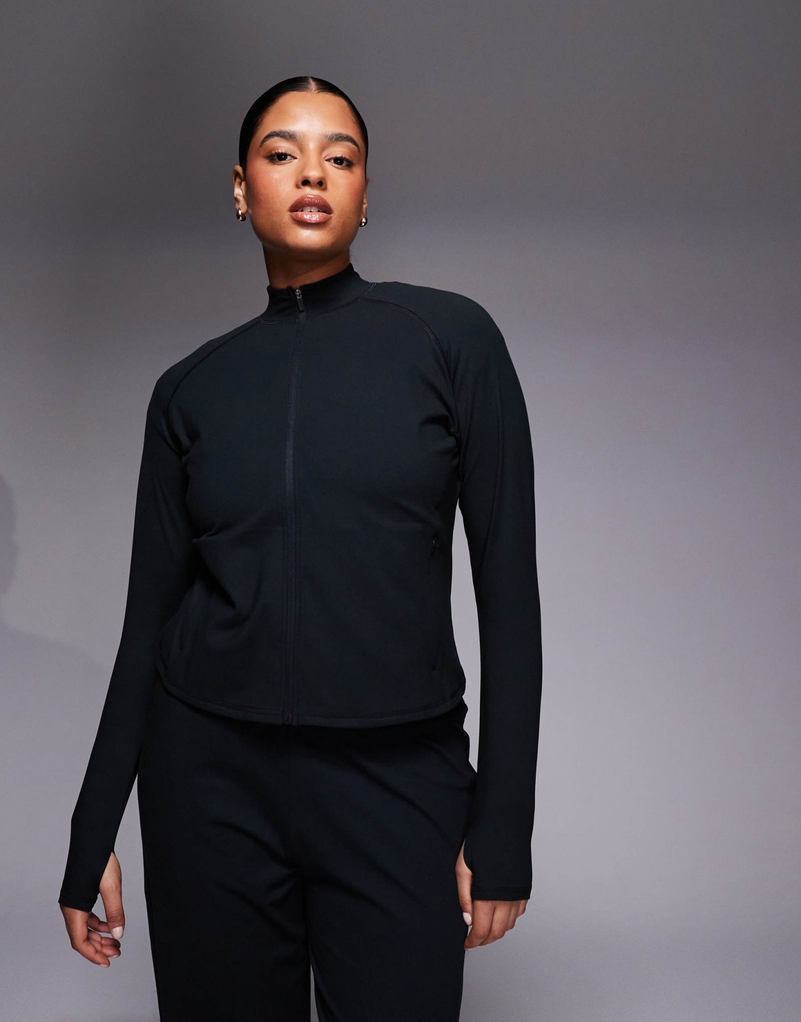 4505 Черный студийный топ на молнии Curve Icon soft touch с длинным рукавом