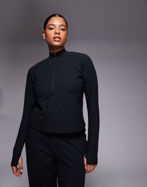 4505 Curve Icon soft touch zip up studio long sleeve top in black