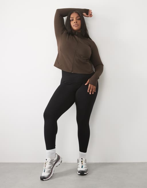 4505 Curve Icon soft touch zip up studio long sleeve top in chocolate, 2 of 4