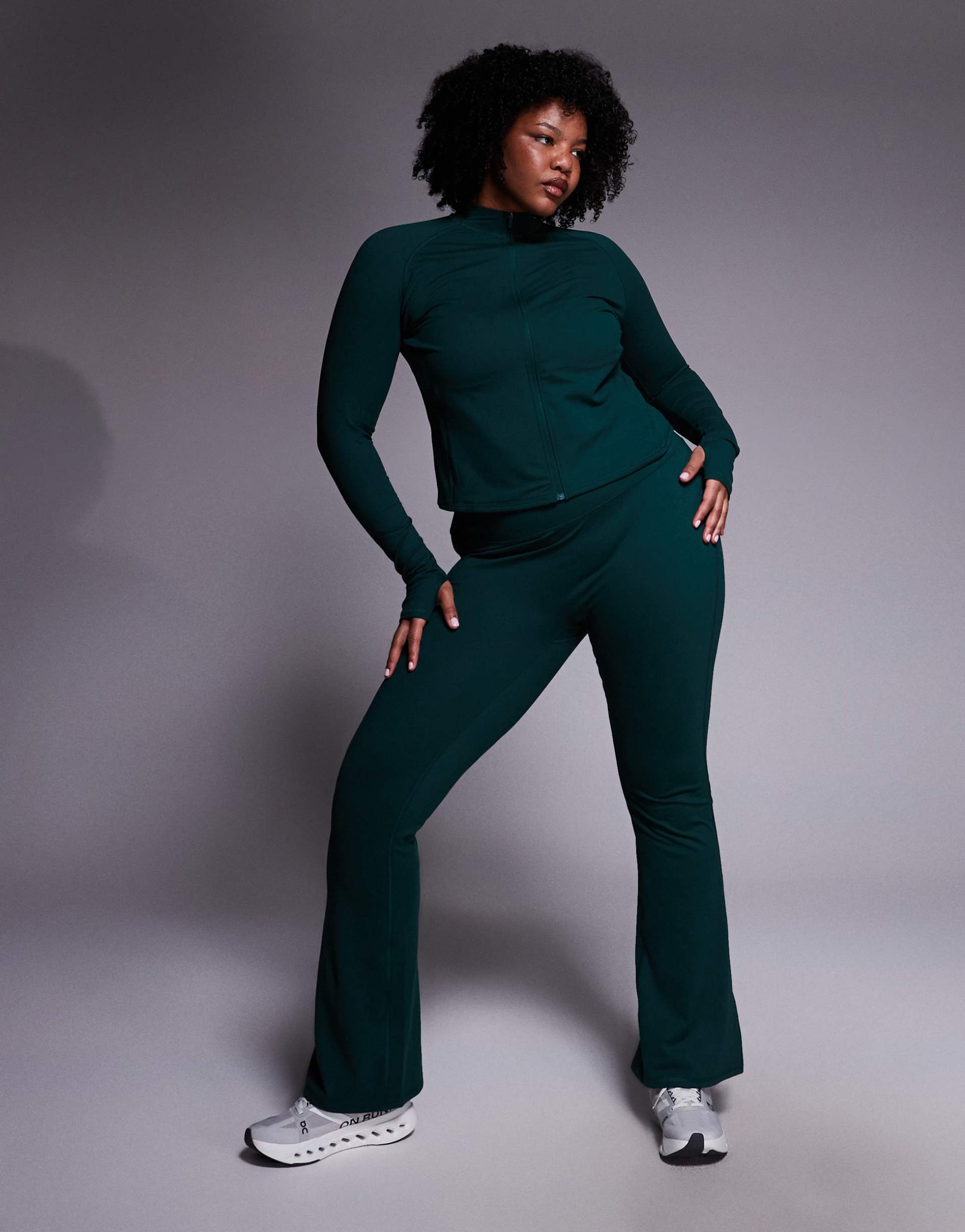 4505 curve icon soft touch zip up studio long sleeve top in evergreen