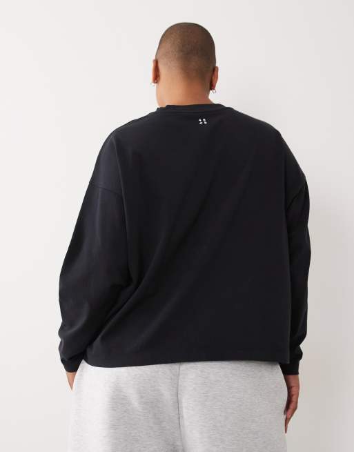 4505 Curve Icon T-shirt oversize a maniche lunghe in cotone pesante nero slavato, 4 di 4