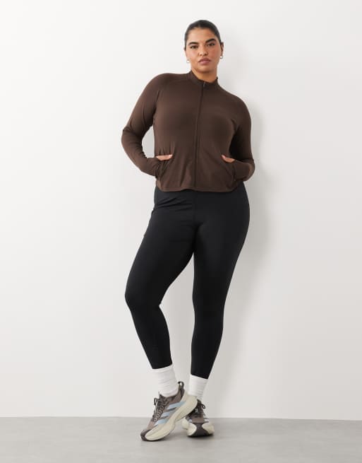 4505 - Curve - Icon - Zachte performance top met lange mouwen en rits in chocoladebruin, 2 van 4
