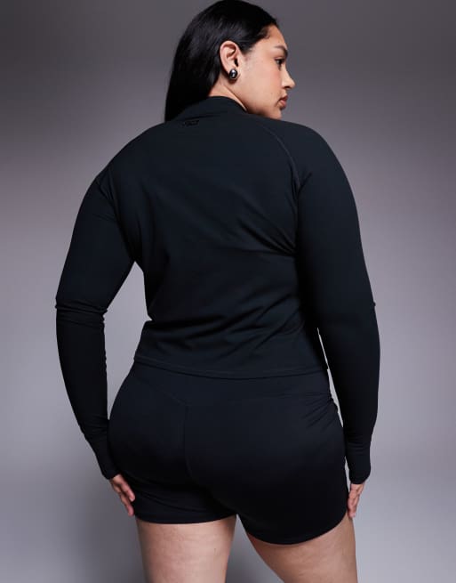 4505 - Curve - Icon - Zachte performance top met ritssluiting en lange mouwen in zwart, 4 van 4