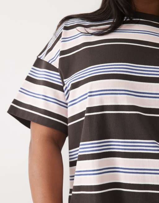 4505 Curve kraftig bomullsoversize-t-shirt i rosa och brun rand, 4 av 4