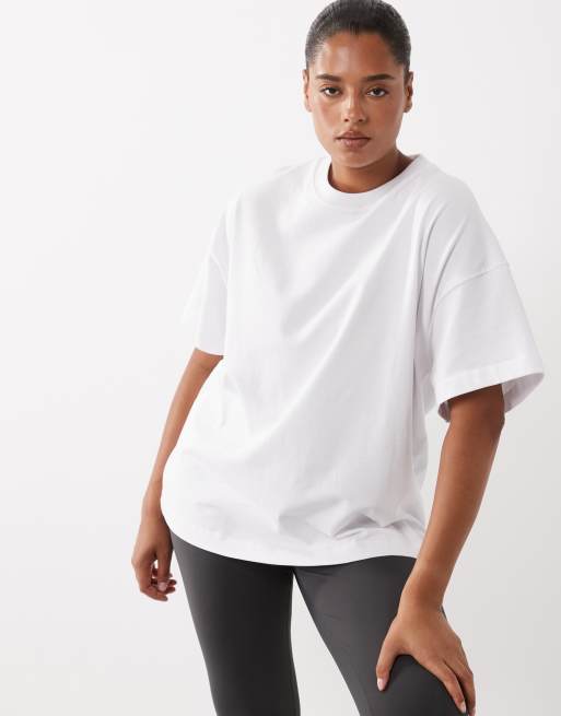 4505 Curve kraftig bomullsoversize-t-shirt med ryggtryck och snabbtorkande finish i vitt, 3 av 4