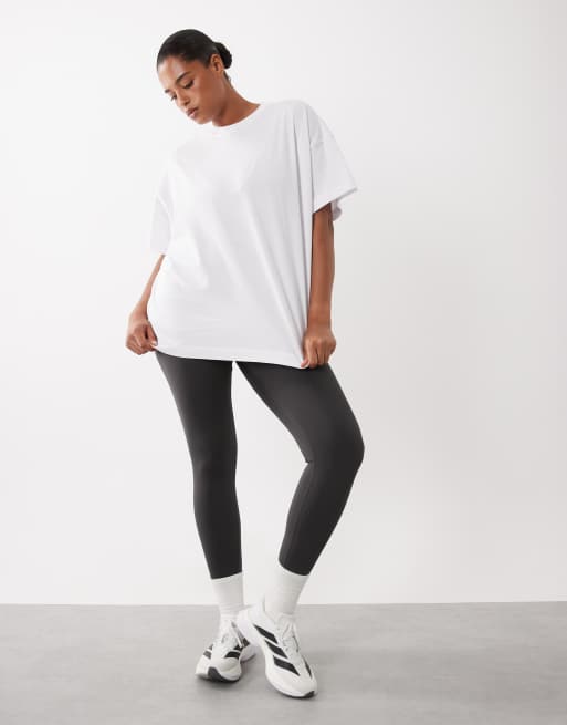 4505 Curve kraftig bomullsoversize-t-shirt med ryggtryck och snabbtorkande finish i vitt, 4 av 4