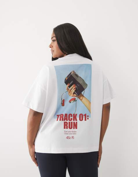 4505 Curve oversized T-shirt van zware katoen met retro print op de achterkant in wit - view 1