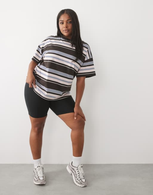 4505 Curve oversized T-shirt van zware katoen met roze en bruine streep, 2 van 4