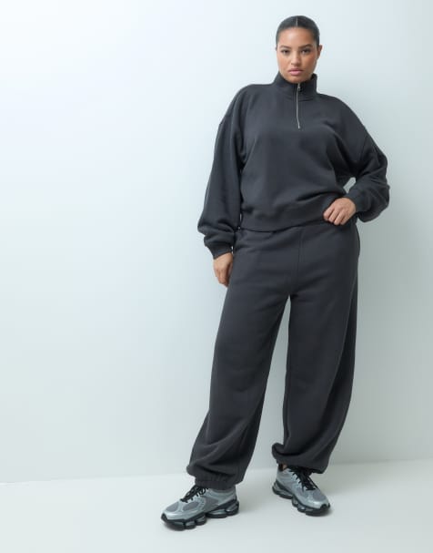 4505 Curve Rest Day 400gsm heavyweight cotton slouchy fit cuffed sweatpants in charcoal - view 1