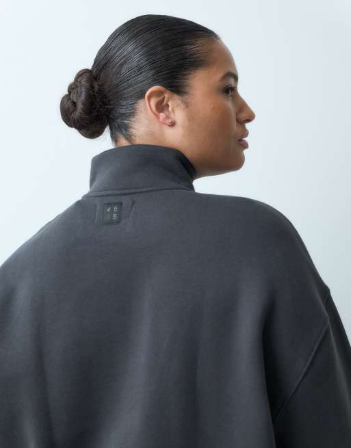 4505 Curve Rest Day 400gsm zware katoenen 1/4-rits volume sweater in antracietgrijs, 3 van 4