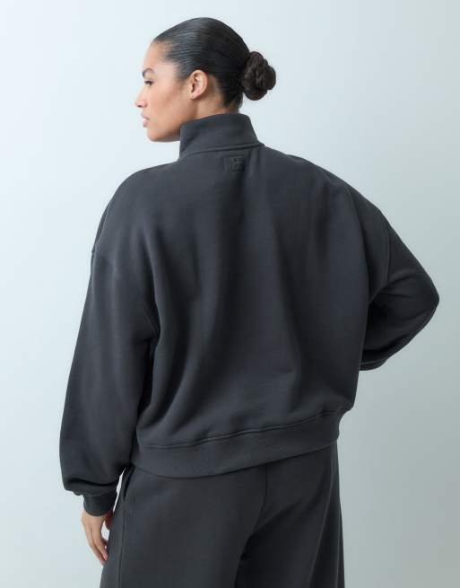 4505 Curve Rest Day 400gsm zware katoenen 1/4-rits volume sweater in antracietgrijs, 4 van 4