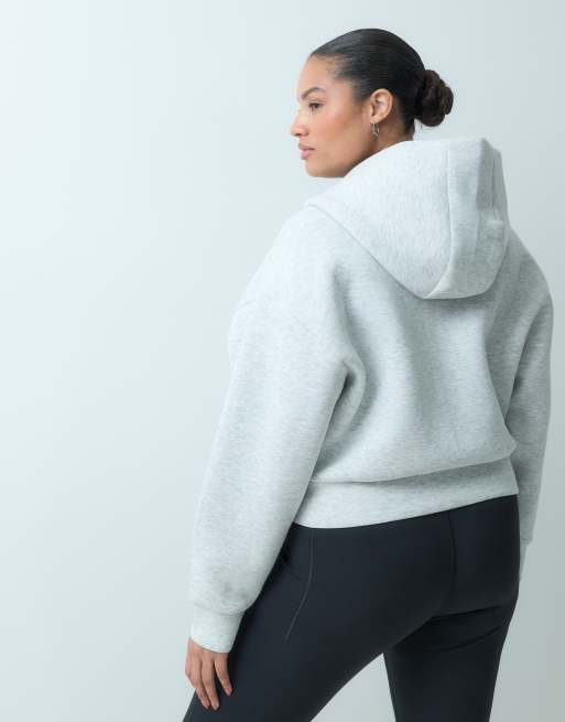4505 Curve Rest Day zip up cocoon hoodie in scuba-style fabric in light grey marl, 4 of 4
