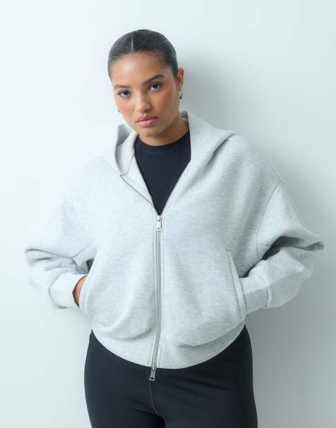 4505 Curve Rest Day zip up sculpted volume hoodie in scuba-style fabric in light grey marl - view 1