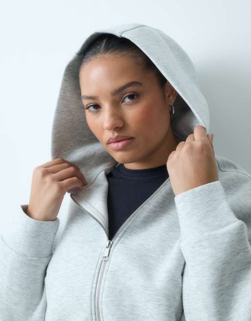 4505 Curve Rest Day zip up sculpted volume hoodie in scuba-style fabric in light grey marl, 2 of 4