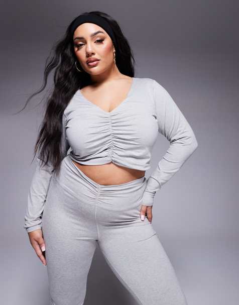 4505 Curve ruched front long sleeve active top in grey marl - view 1