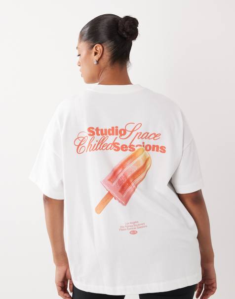 4505 Curve – Schweres Oversize-T-Shirt aus Baumwolle in Weiß mit Stileis-Print auf dem Rücken - view 1
