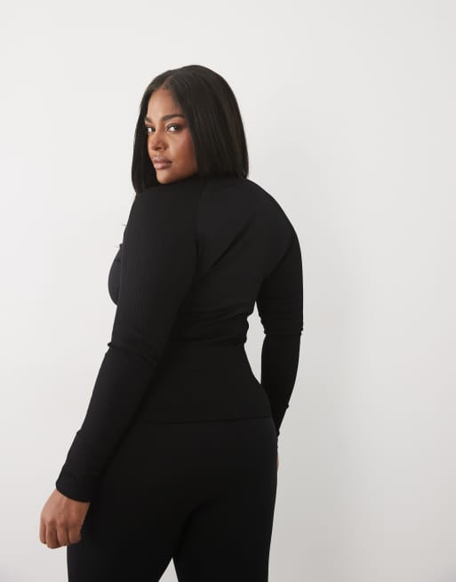 4505 Curve sculpting seamless zip up long sleeve top in black, 4 of 4