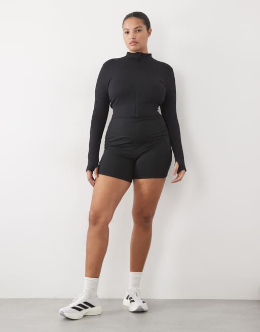 4505 Curve seamless baby rib cropped zip up long sleeve top in black, 3 of 4