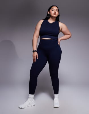 4505 Curve Seamless Baby Rib High Waist Gym Leggings In Blue