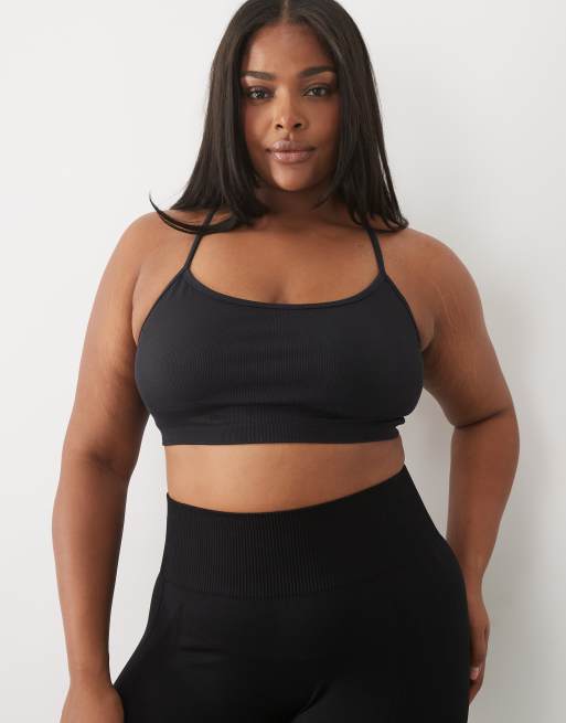 4505 Curve seamless baby rib medium support sports bra with removable padding in black, 2 of 4