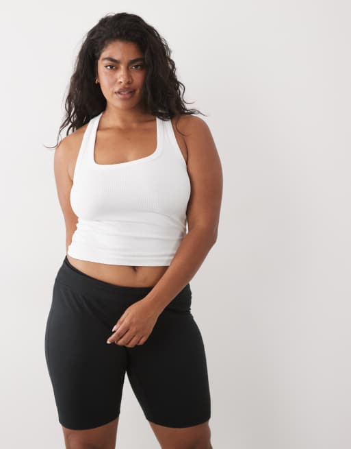 4505 Curve seamless rib scoop neck singlet with racer back in white, 3 of 4