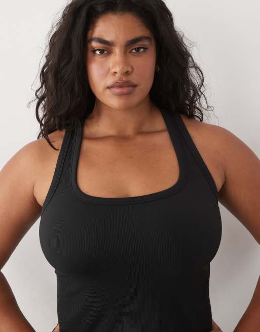 4505 Curve seamless rib scoop neck vest with racer back in black, 3 of 4