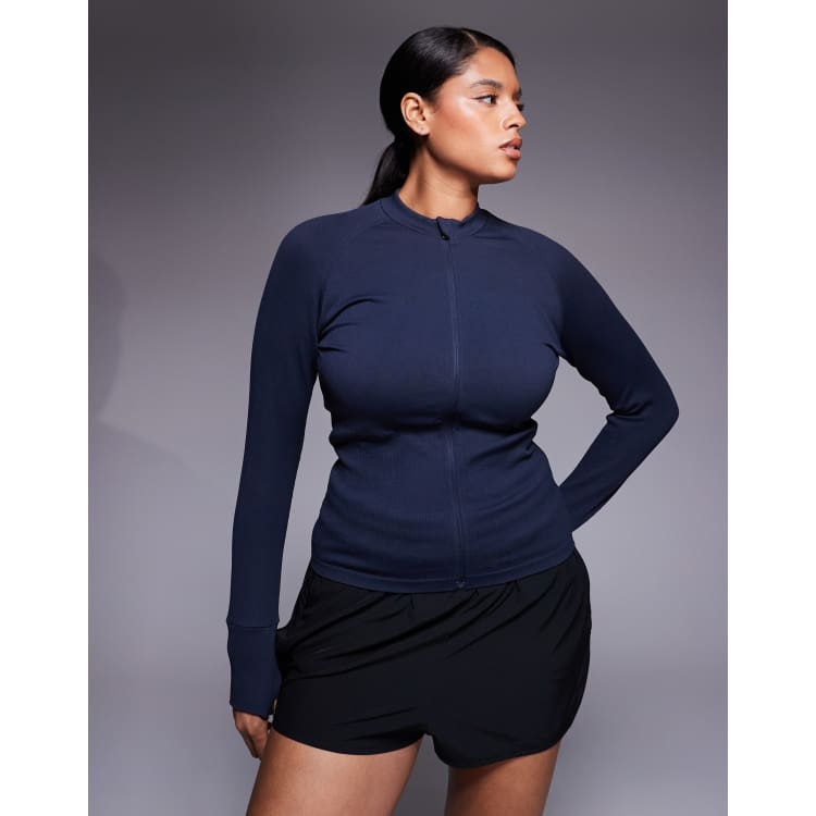 4505 Curve seamless sculpting zip up long sleeve top in indigo | ASOS
