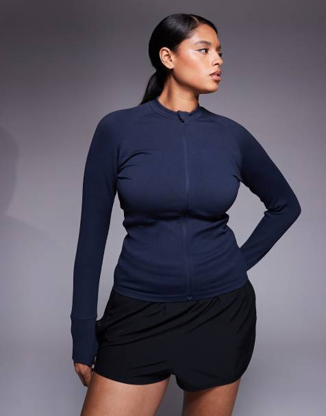 4505 Curve seamless sculpting zip up long sleeve top in indigo