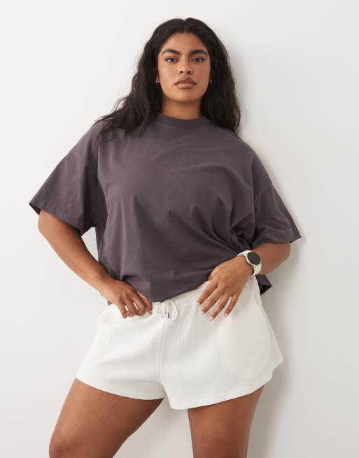 4505 Curve - Short en coton gaufré léger avec cordon de serrage à la taille - Crème