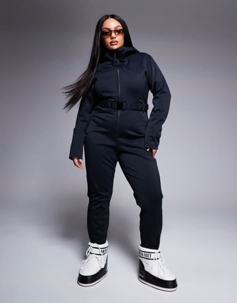 4505 Curve Ski belted ski suit with skinny legs and hood in black - view 1