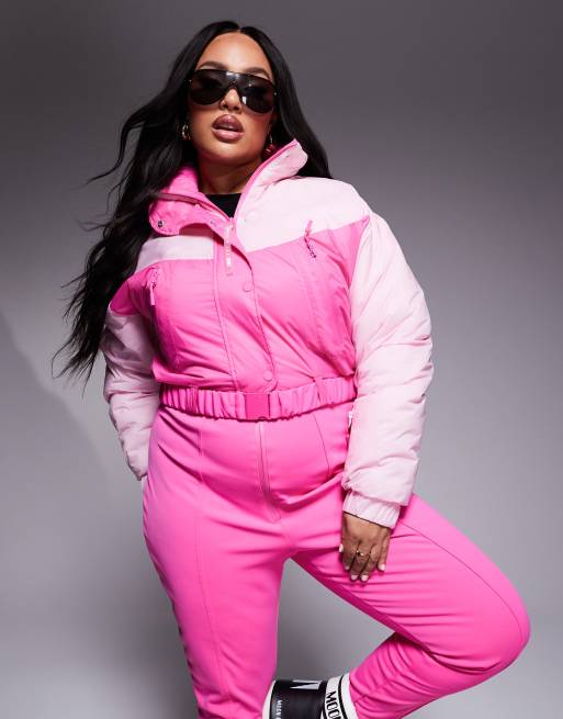 ASOS 4505 Curve water repellent insulated color block retro ski suit in pink