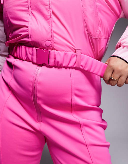 ASOS 4505 Curve water repellent insulated color block retro ski suit in pink