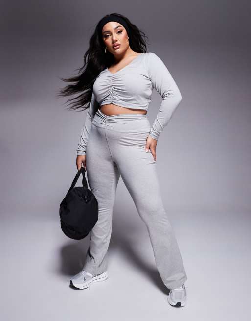 4505 - Curve - Smalle kick flare-legging met gerimpelde voorkant en hoge taille in gemêleerd grijs 