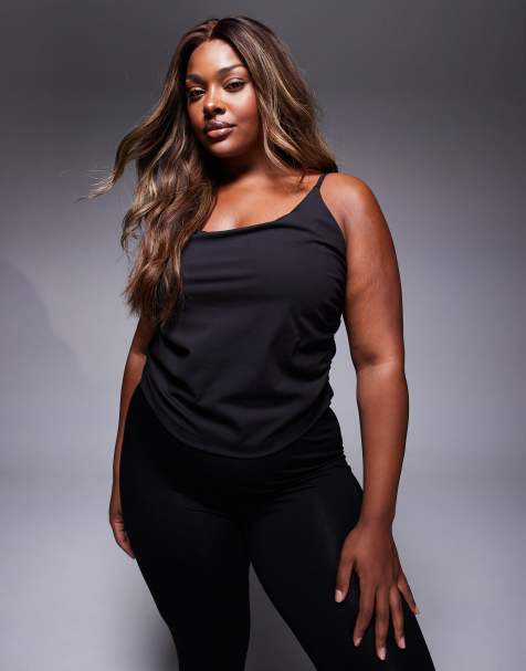 4505 Curve soft touch cami with ruched side and inner bra in black - view 1