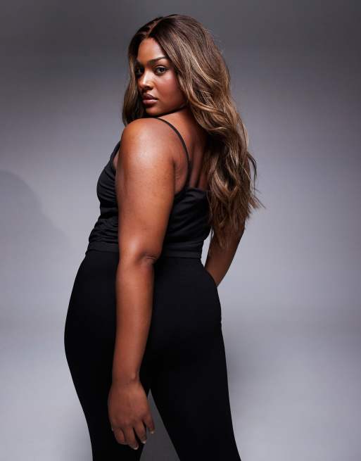 4505 Curve soft touch cami with ruched side and inner bra in black, 4 of 4