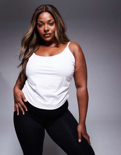 4505 Curve soft touch cami with ruched side and inner bra in white - view 1