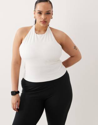4505 Curve Soft Touch Halter Neck Tank Top With Inner Bra In White