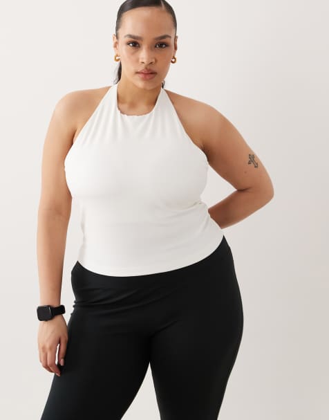 4505 Curve soft touch halter neck tank top with inner bra in white - view 1