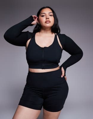 4505 Curve Soft Touch Layering Long Sleeve Shrug In Black