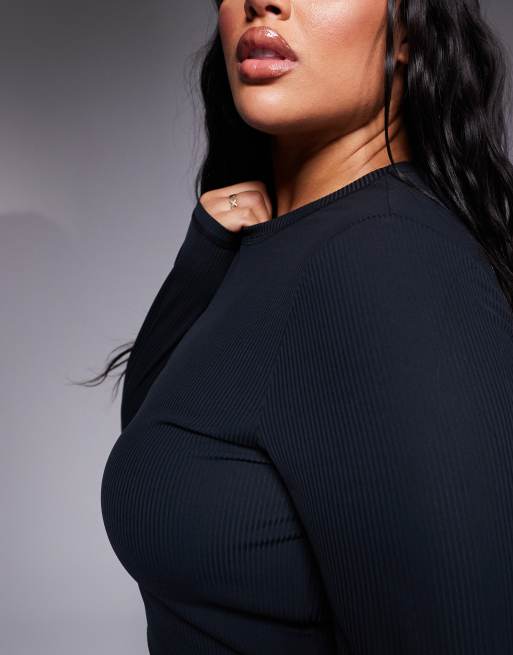 4505 Curve soft touch rib cropped long sleeve in black , 4 of 4
