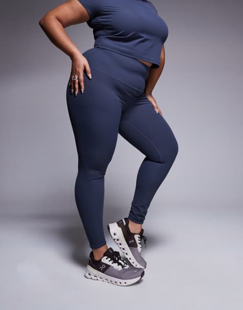 4505 Curve soft touch rib high waist gym leggings in blue grey - view 1