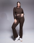 [ASOS] 4505 Curve soft touch rib slim kick yoga leggings in truffle-Brown 24 Truffle