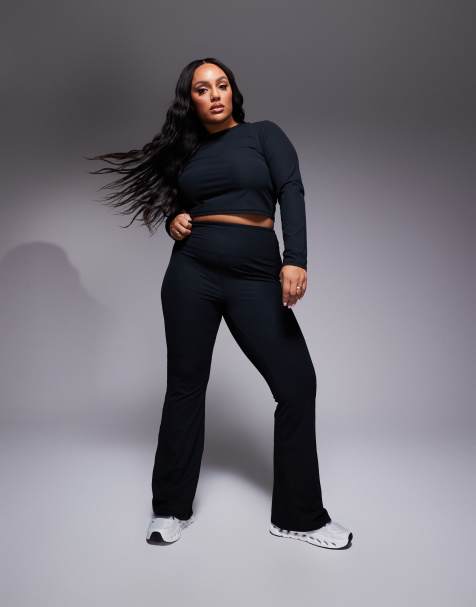 4505 Curve soft touch rib wide leg dance pants in black - view 1