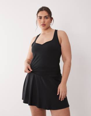 4505 Curve Soft Touch Sweetheart Neck Vest With Inner Bra In Black