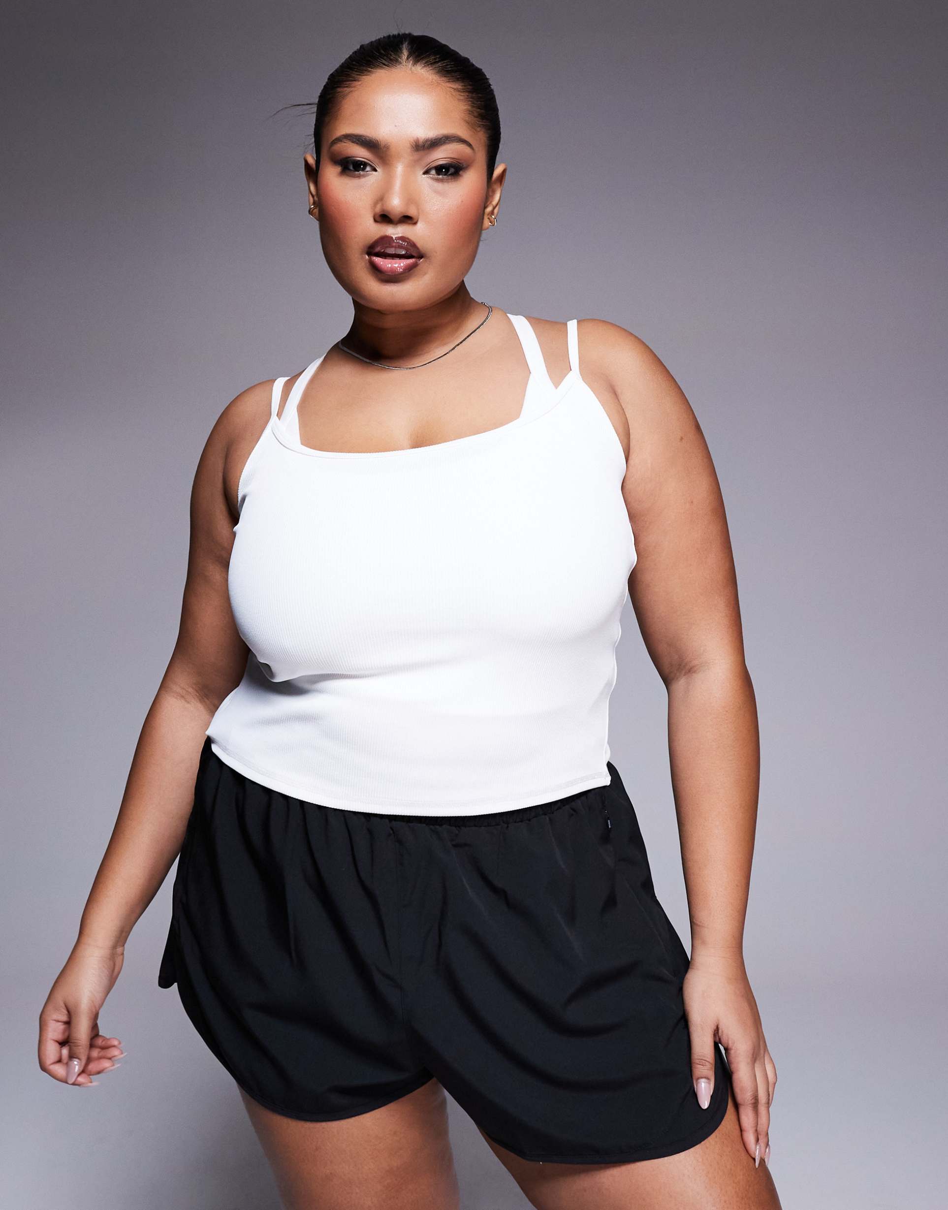 4505 curve strappy ribbed cami active tank top in white